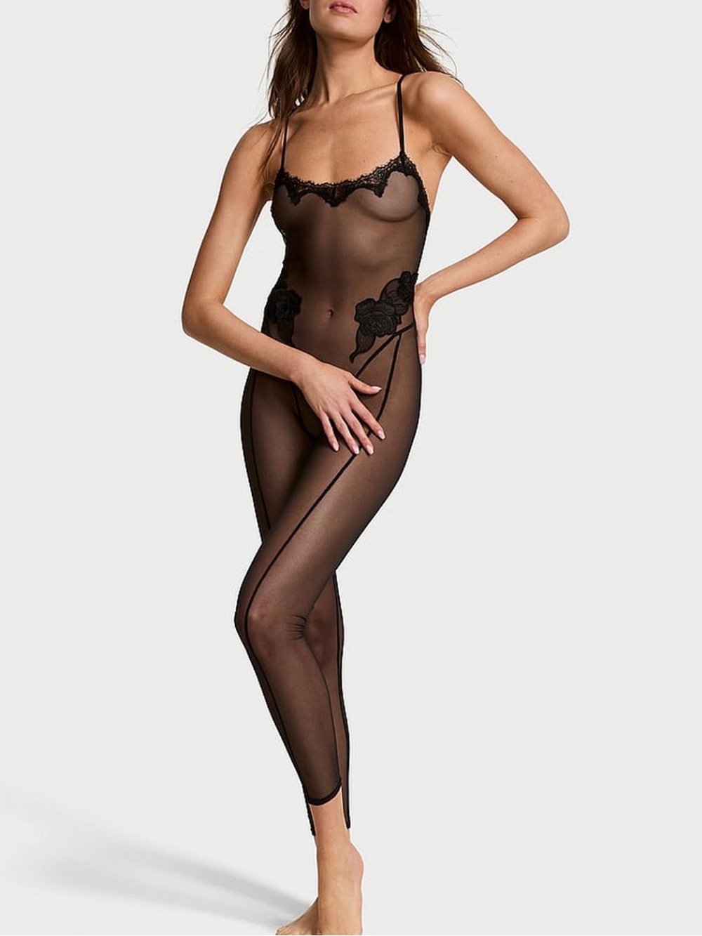 VERY SEXY
Sheer Rose Lace-Trim Catsuit $120 value NWT Victoria secret